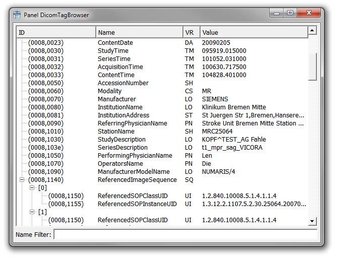 The DICOM Tag Browser