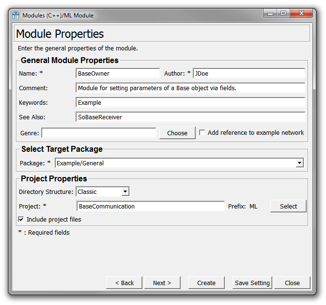 Project Wizard — Module Properties