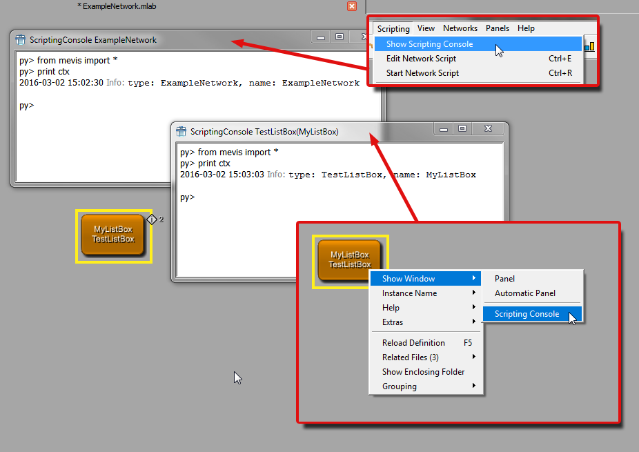 Contexts of the Scripting Console