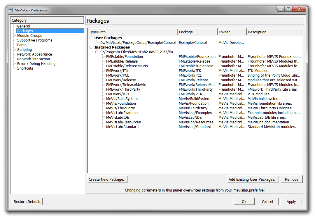 Preferences — Packages
