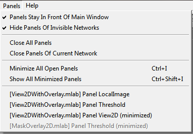 Panels Menu — Listing all Open Panels