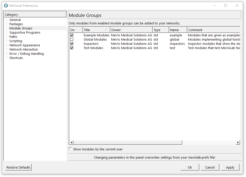 Preferences — Module Groups