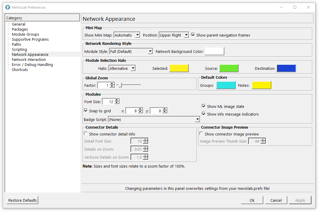 Preferences — Network Appearance
