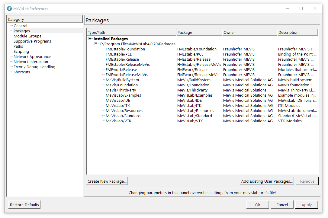 Preferences — Packages