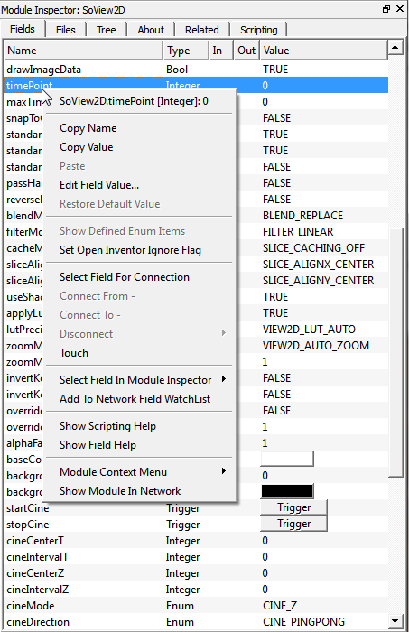Module Inspector Fields Context Menu
