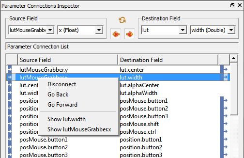 Parameter Connections Inspector Context Menu