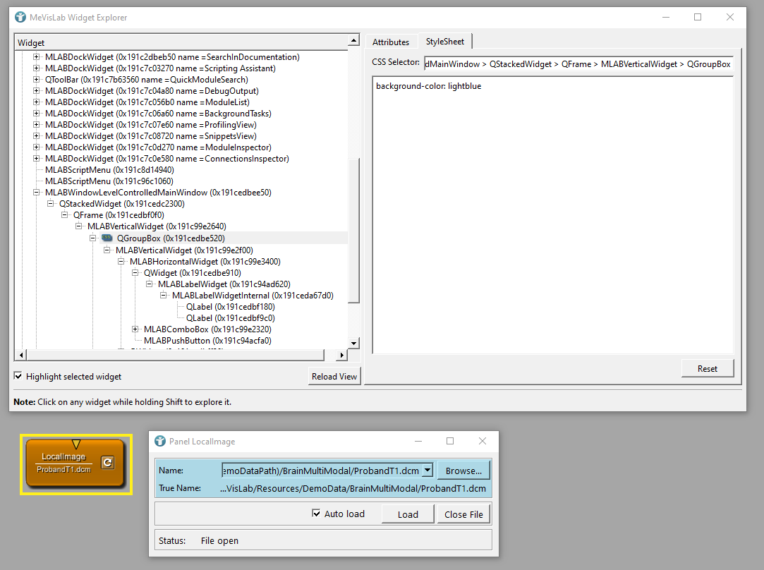 MeVisLab Widget Explorer - Style Sheet Editor